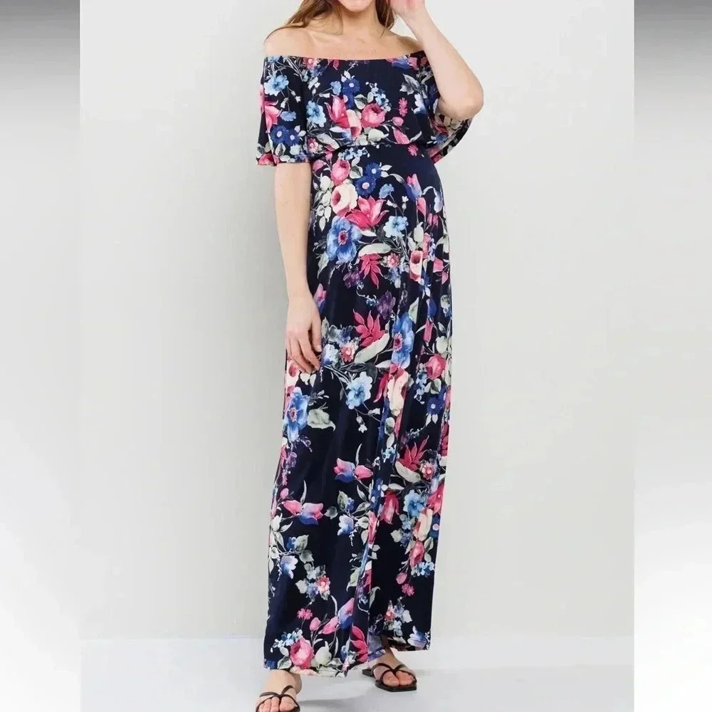 Hello Miz Off The Shoulder Floral Maternity Dress Sz XL - Picture 11 of 12